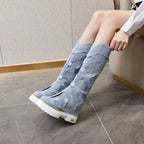 Distressed Denim Boots