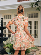 Eyelet Lace Floral Mock Neck Puff Sleeve Braided Belt Mini Dress