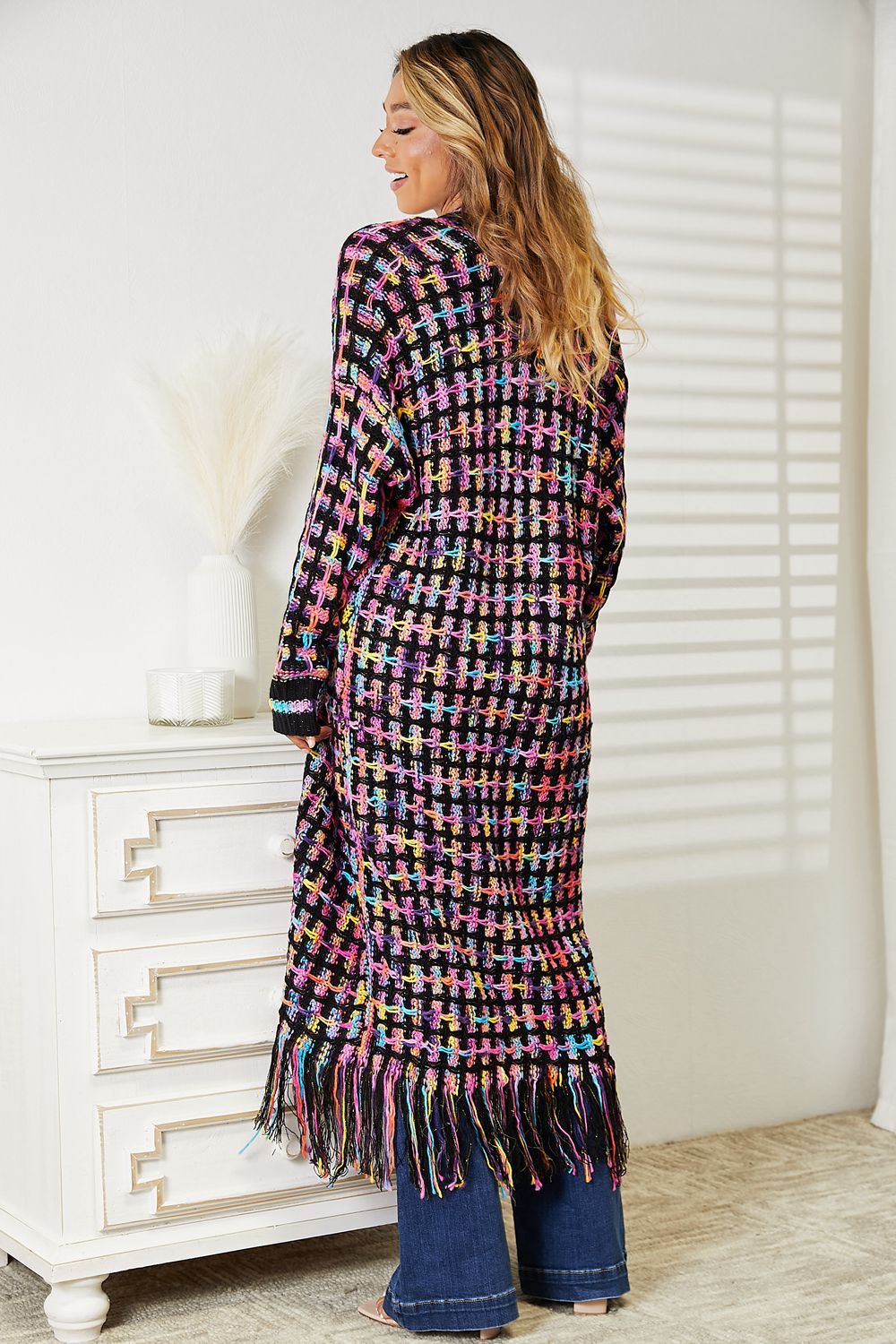 Blue Zone Planet | Double Take Full Size Multicolored Open Front Fringe Hem Cardigan