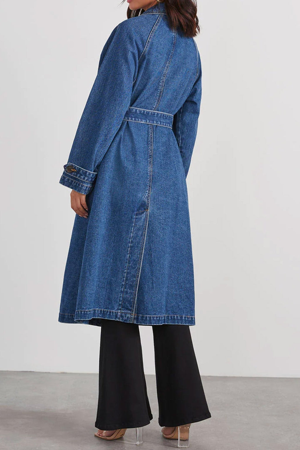 | Double-breasted denim trench coat
