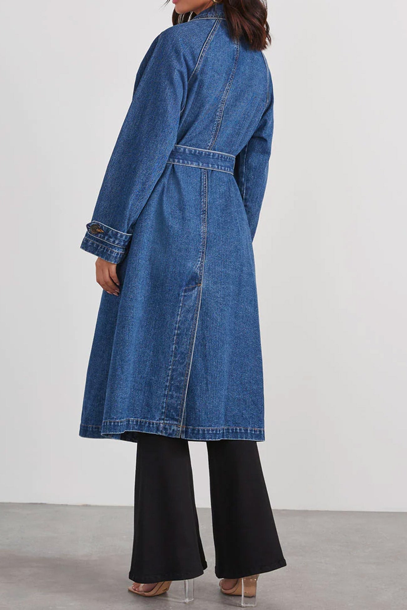 | Double-breasted denim trench coat