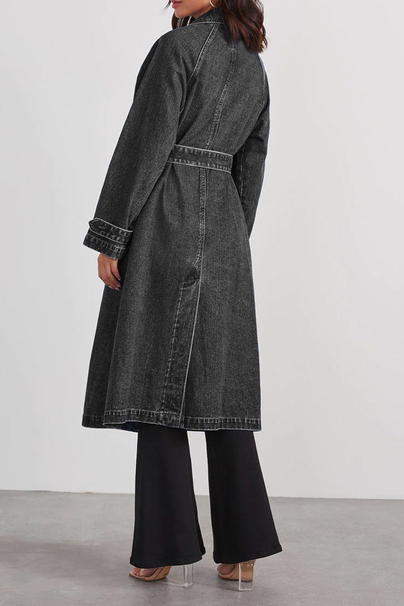 | Double-breasted denim trench coat