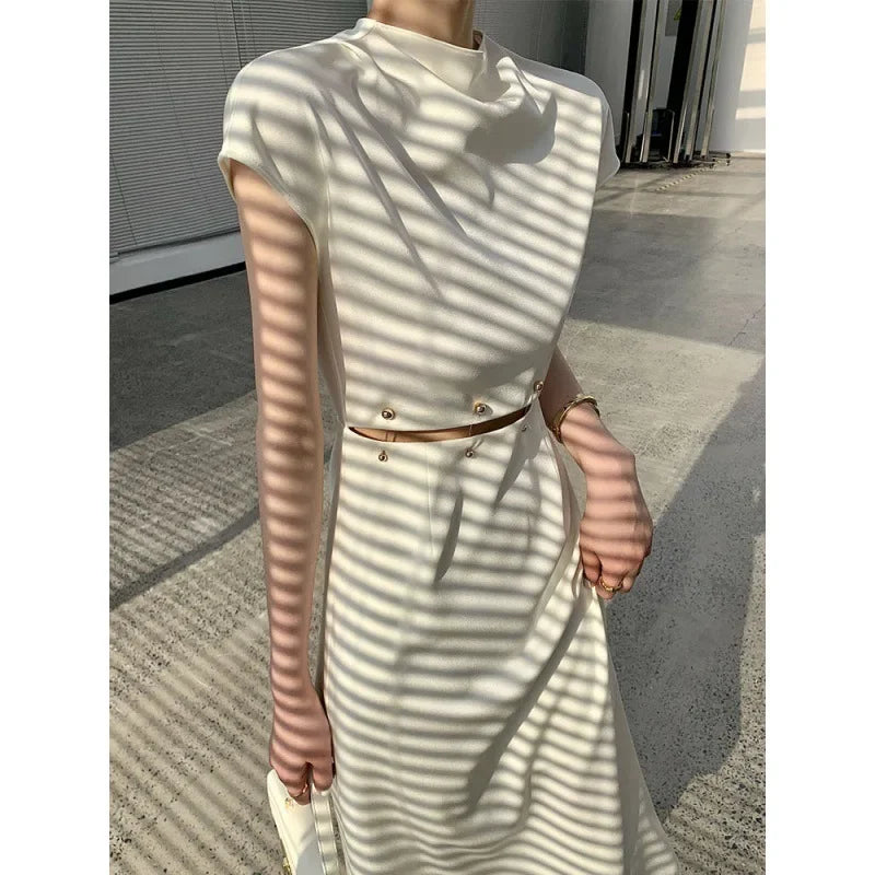 Mock Neck Button Trim Crop Top and Midi Skirt Set