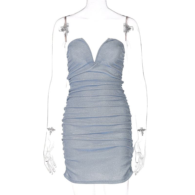 Strapless Ruched Sweetheart Cutout Glitter Mini Dress