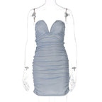 Strapless Ruched Sweetheart Cutout Glitter Mini Dress