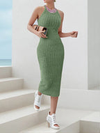 Rib Knit Halter Neck Bodycon Midi Dress