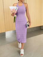 Rib Knit Halter Neck Bodycon Midi Dress