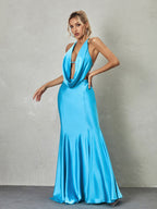 Dymphna Draped Neck Satin Maxi Dress