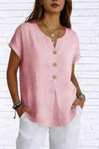 Decor Button Short Sleeve Blouse | Elegant Women__ Top