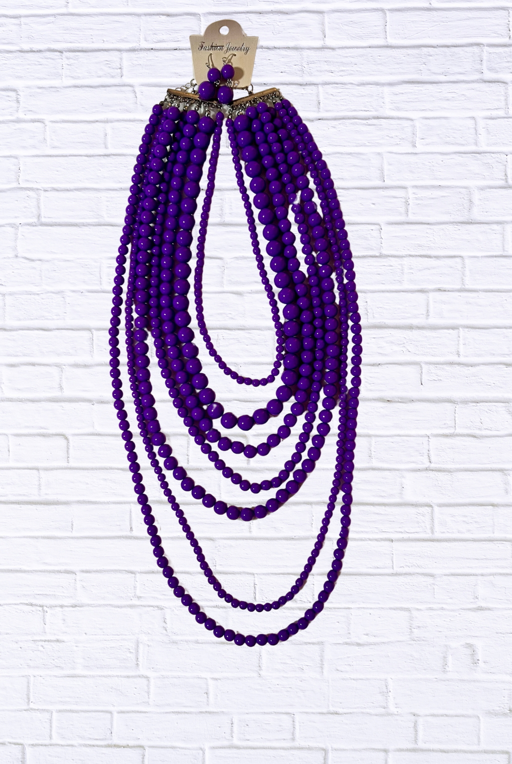 Lavender Layered Beaded Necklace & Earring Set _ Statement Fashion Jewelry