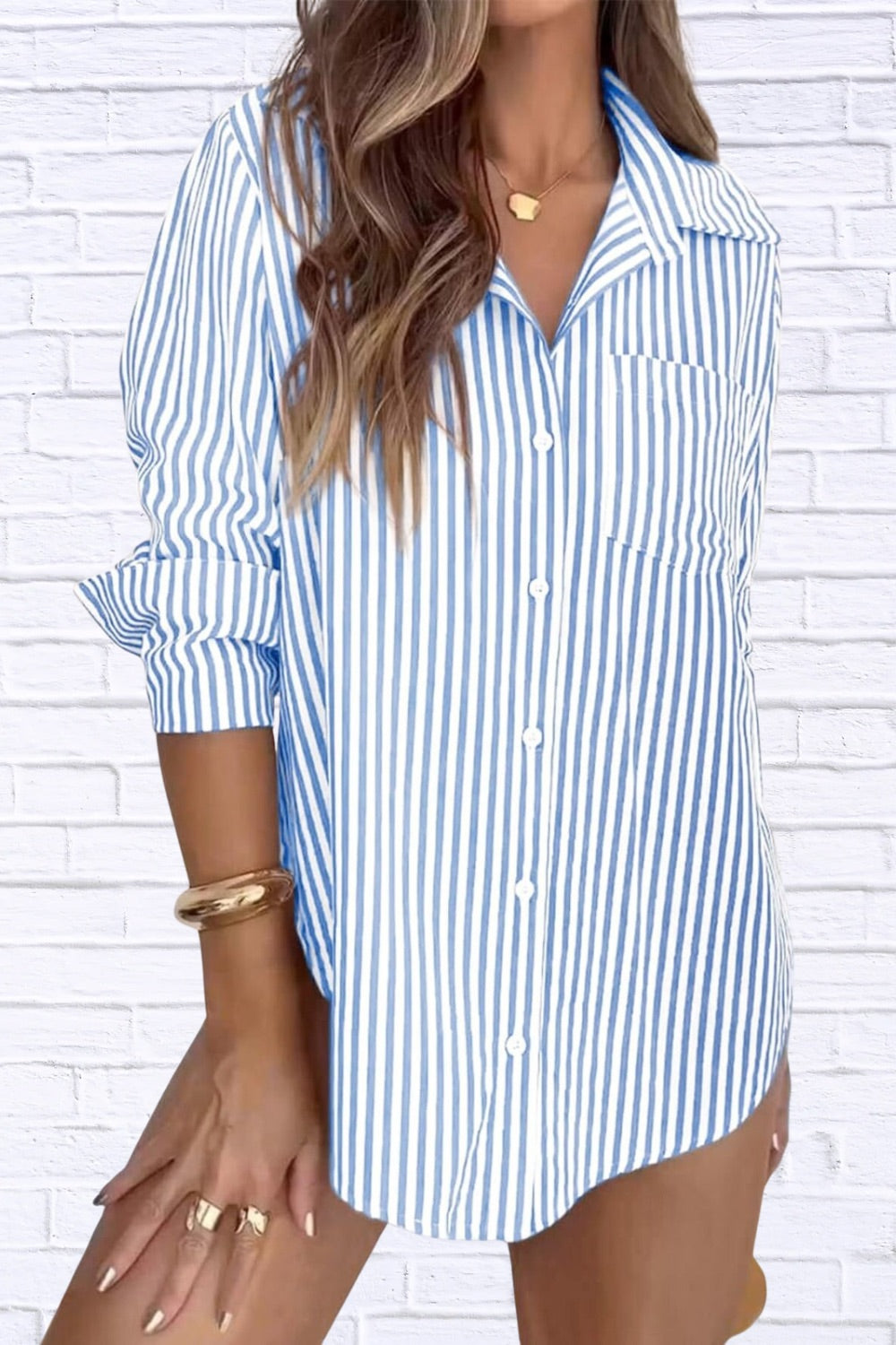 Striped Button-Down Shirt | Classic Women__ Long Sleeve