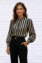 Elegant Special Black and White Striped Cross-Collar Button-Up Shirt