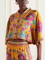 Sunset Cropped Unique Floral-Print Shirt