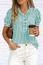 Frill Striped Puff Sleeve Blouse | Chic Women__ Top