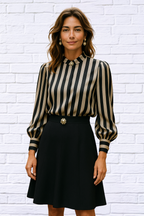 Elegant Special Black and White Striped Cross-Collar Button-Up Shirt