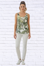 Tropical Leaf Print Sleeveless Woven Top _ Lightweight Summer Tank for Women