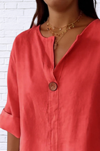 Full Size Linen Blend Notched Blouse Plus Size