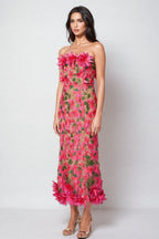 Adame 3D Floral Mesh Midi Dress