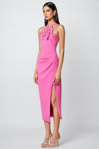 Lorrlk Pink 3D Floral Midi Dress