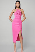 Lorrlk Pink 3D Floral Midi Dress