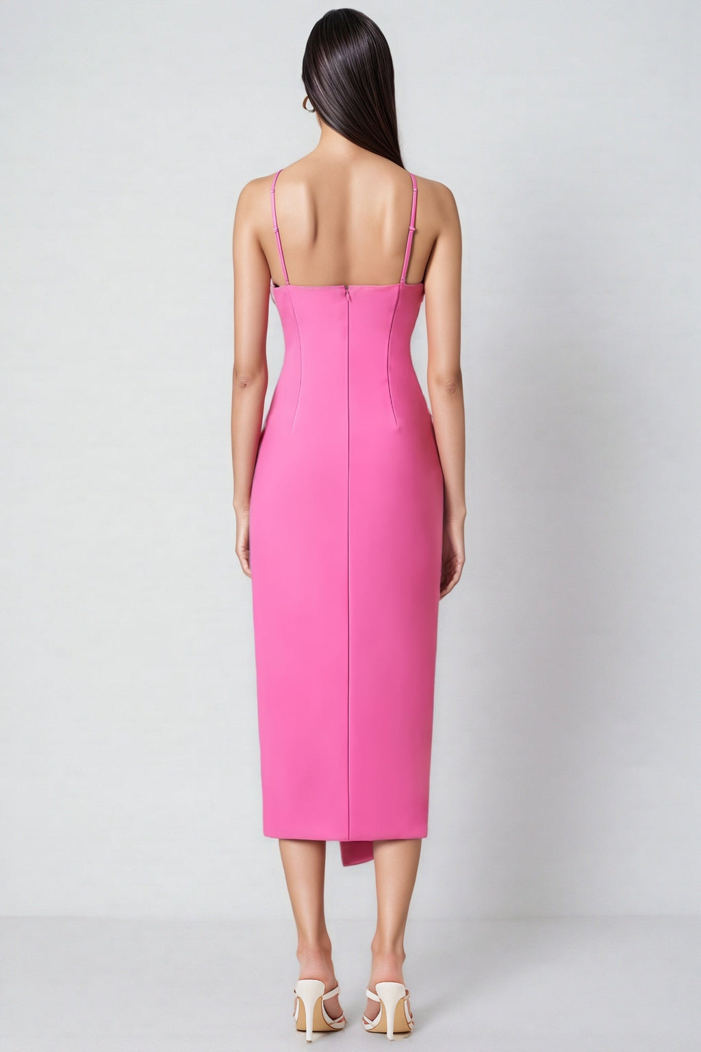 Lorrlk Pink 3D Floral Midi Dress