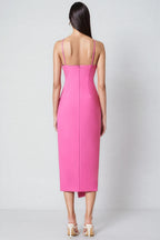 Lorrlk Pink 3D Floral Midi Dress
