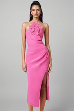 Lorrlk Pink 3D Floral Midi Dress