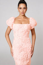 Livia Pink 3D Floral Midi Dress