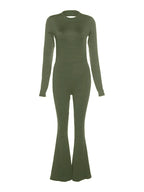 Backless Long Sleeve Flare Leg Jumpsuit