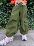 Size Friendly Drawstring Parachute Cargo Pants