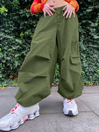 Size Friendly Drawstring Parachute Cargo Pants