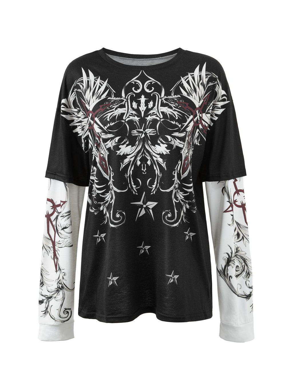 Punk Patchwork Long Sleeve Graphic Tee
