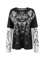 Punk Patchwork Long Sleeve Graphic Tee