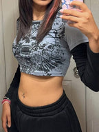 Skull Print Fake Two Piece Long Sleeve Tee