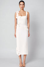 Flavia White 3D Floral Midi Dress