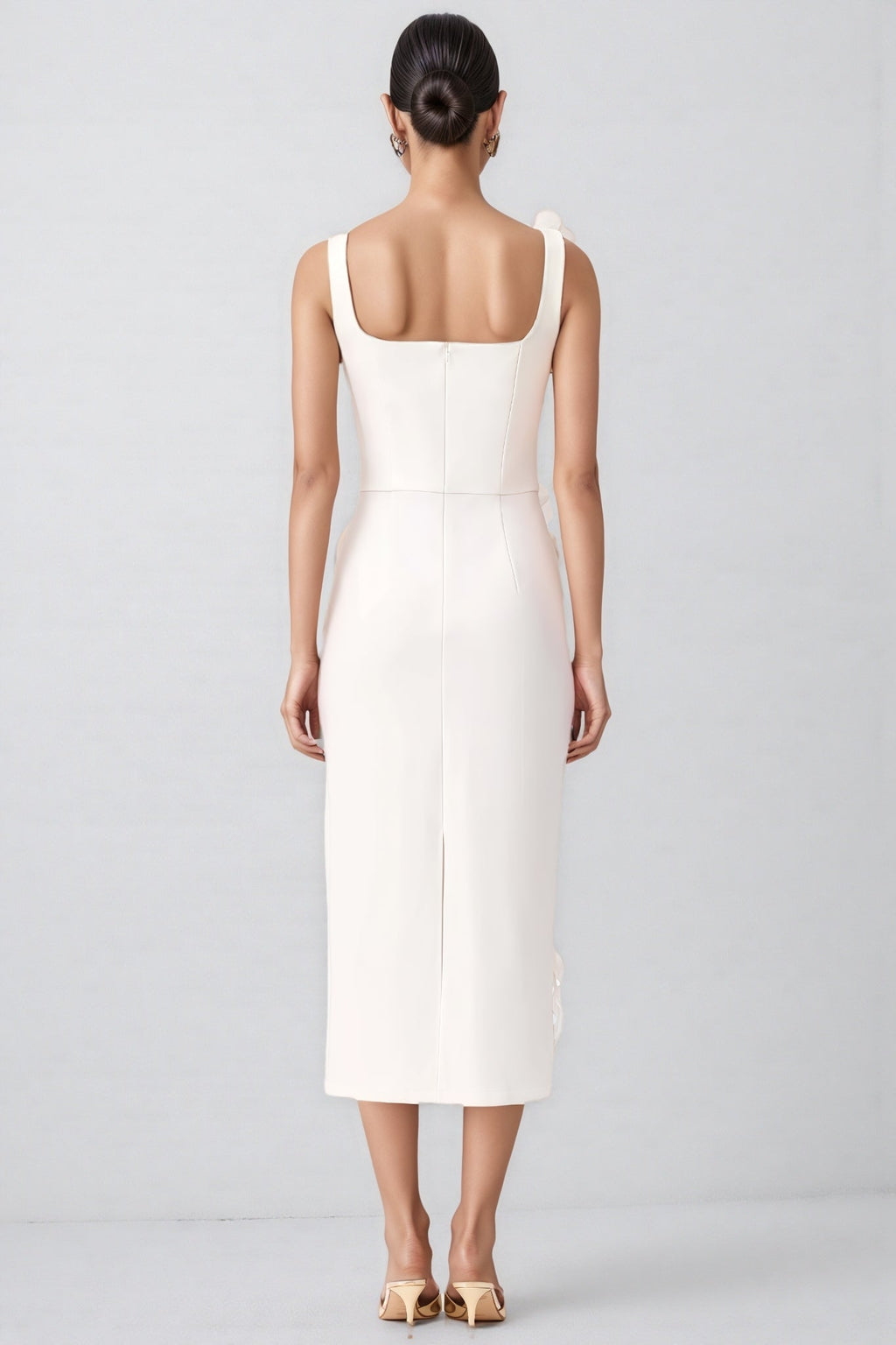 Flavia White 3D Floral Midi Dress