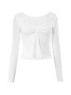 Square Neck Long Sleeve Slit Long Sleeve Tee