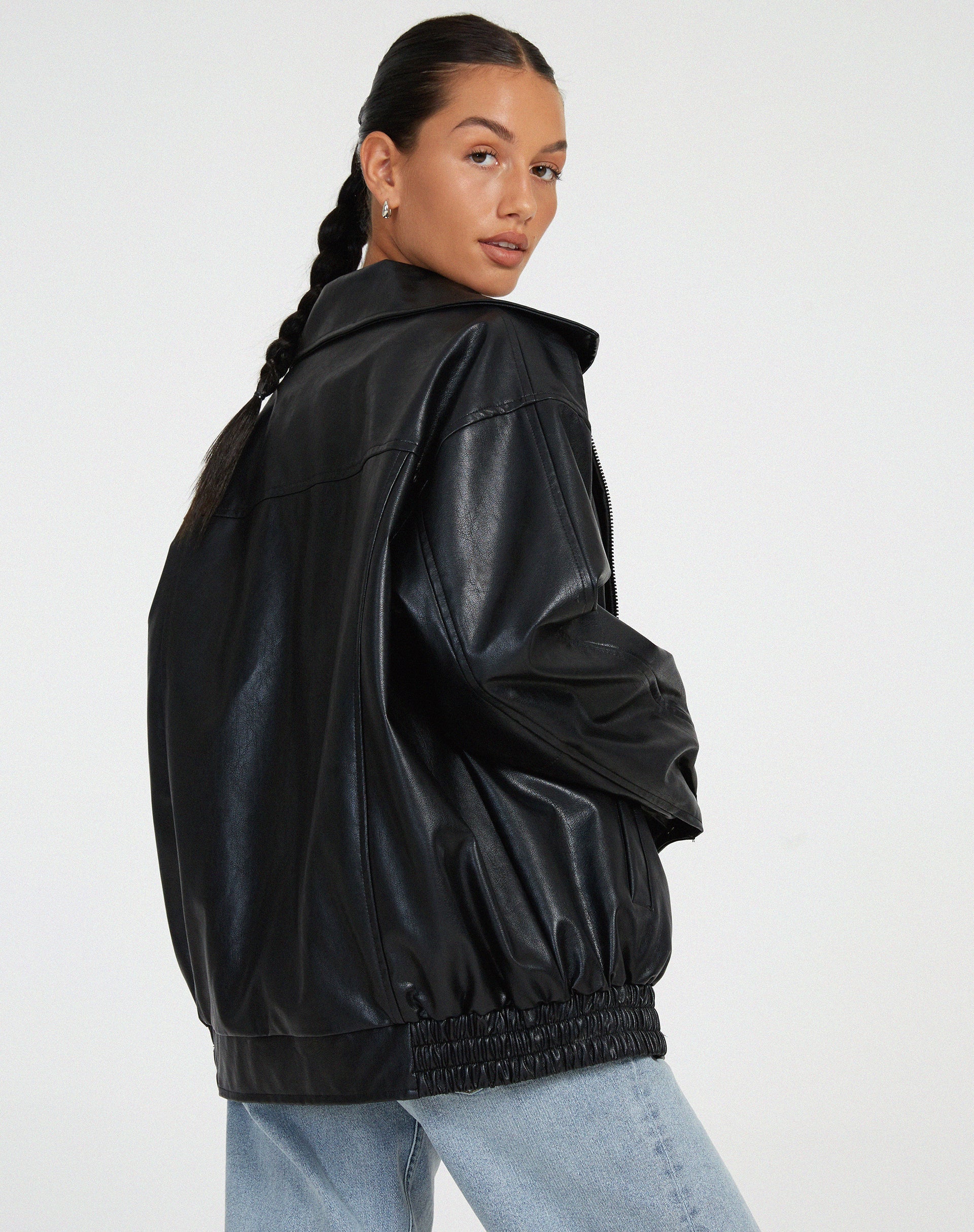 | Women’s Oversized Leather Bomber Jacket