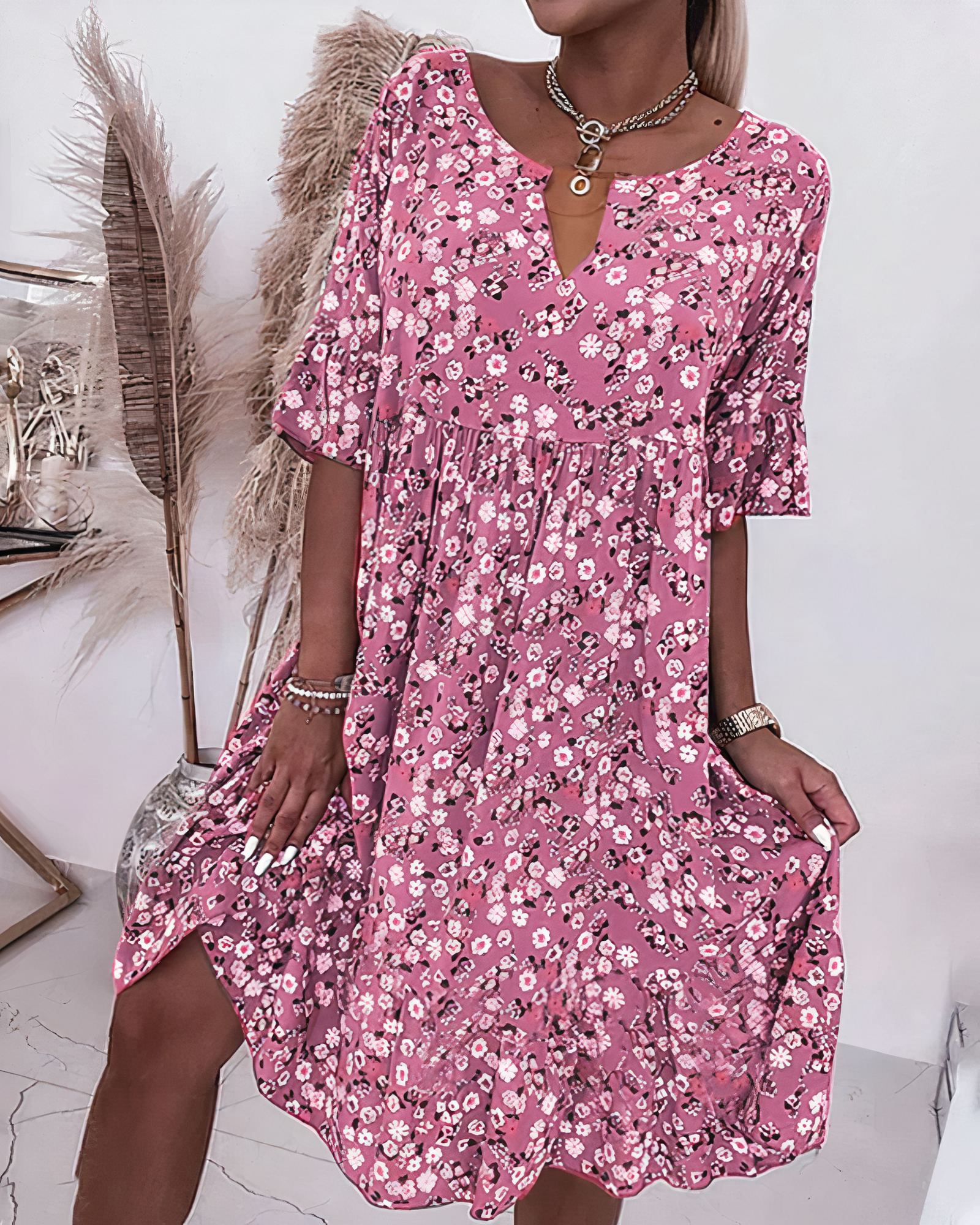 Luisa Effortless Halbarm Blumendress Elevated Occasion Wear