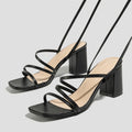 Fashion Narrow Band Ankle Cross-Strap Women's Summer Square Toe Highs Party Shoes Low Heel Pumps