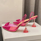 Sexy Perspex High Slingbacks Women Designer Pointed Toe PVC Transparent Shoes Low Heel Pumps