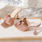 Square Toe Butterfly-knot Women Slippers Summer Party Slide Shoes Low Heel Pumps