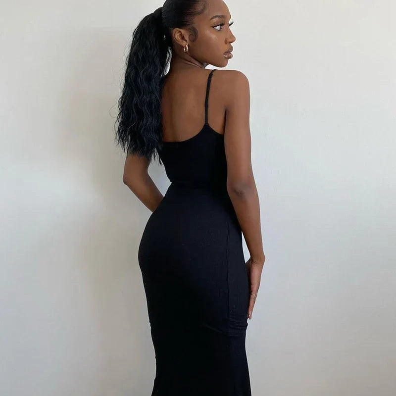 Scoop Neck Spaghetti Strap Bodycon Maxi Dress