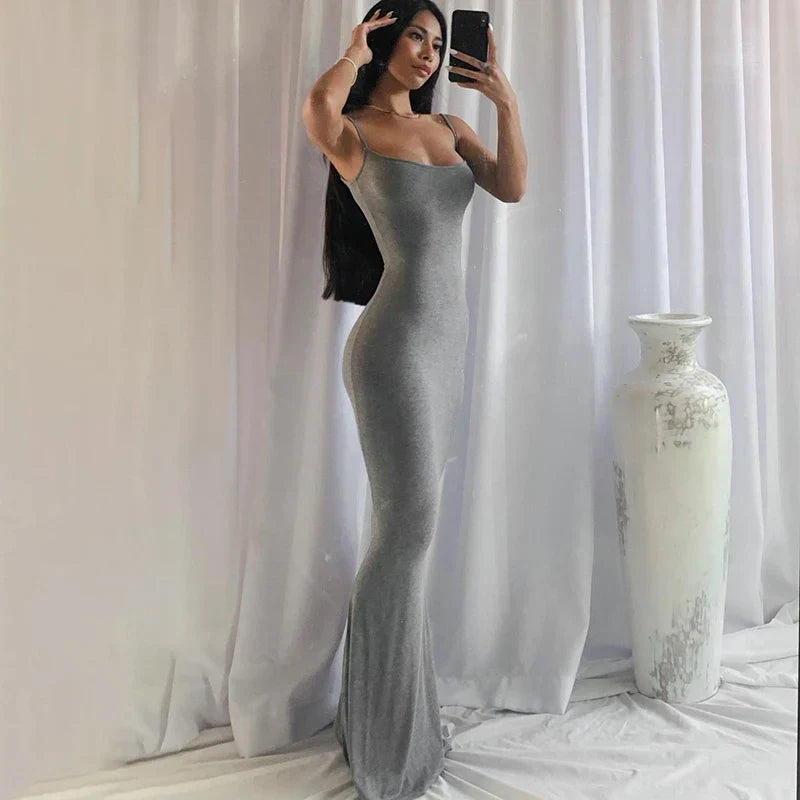 Scoop Neck Spaghetti Strap Bodycon Maxi Dress