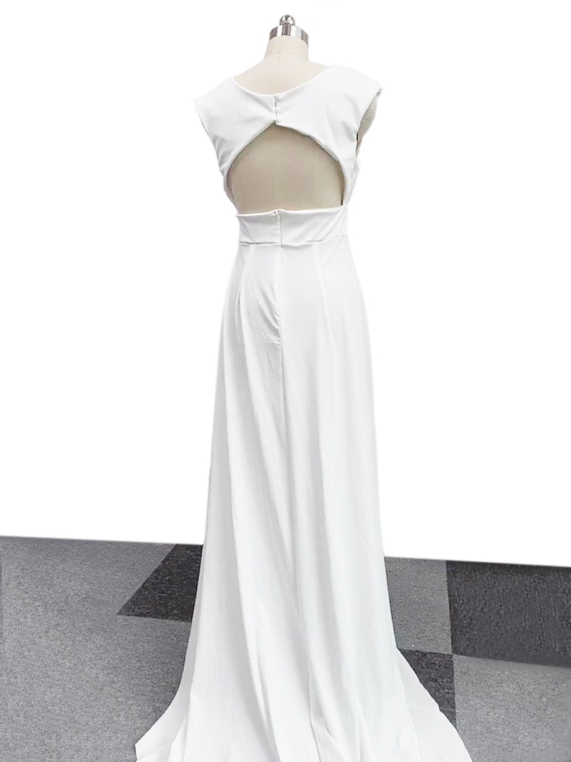 DressBetty - Elegant Casual Women's Dresses Sexy V-neck Side Slit Backless White Long Skirt Wedding