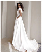 DressBetty - Elegant Casual Women's Dresses Sexy V-neck Side Slit Backless White Long Skirt Wedding