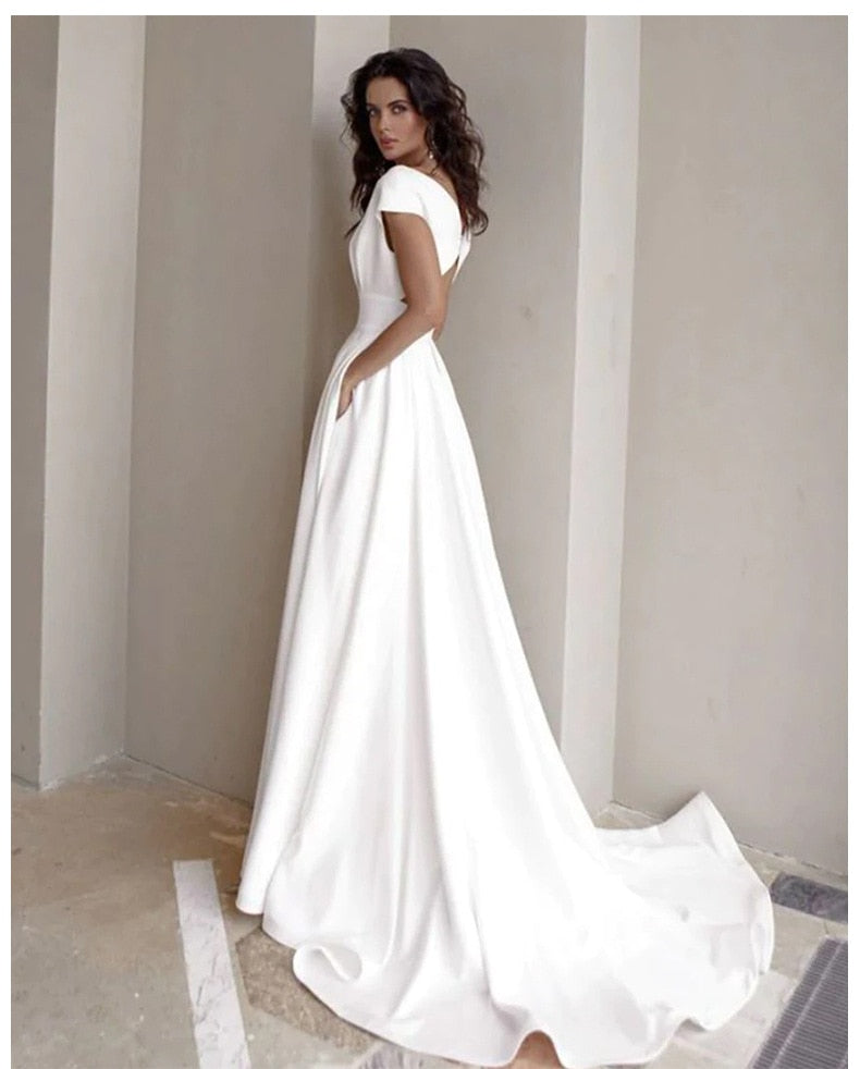 DressBetty - Elegant Casual Women's Dresses Sexy V-neck Side Slit Backless White Long Skirt Wedding