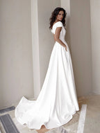 DressBetty - Elegant Casual Women's Dresses Sexy V-neck Side Slit Backless White Long Skirt Wedding