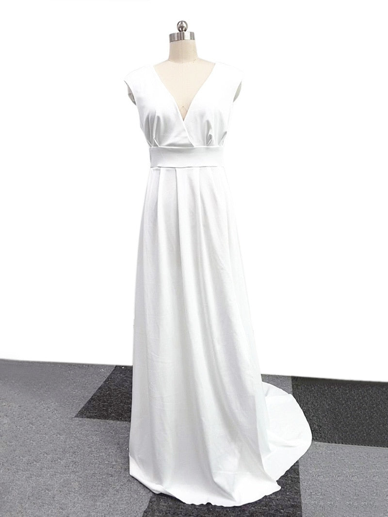 DressBetty - Elegant Casual Women's Dresses Sexy V-neck Side Slit Backless White Long Skirt Wedding
