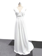 DressBetty - Elegant Casual Women's Dresses Sexy V-neck Side Slit Backless White Long Skirt Wedding